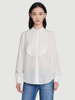 Silk Tucked Bib Blouse 
