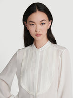 Silk Tucked Bib Blouse 