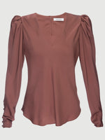 Silk Shirred V Neck Top 