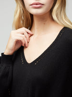Sustainable Cashmere Pointelle V Neck Sweater 